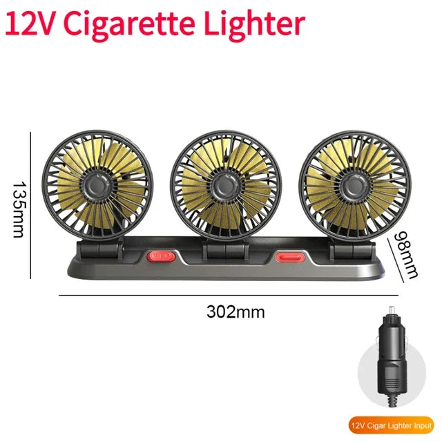Car Fan 360° Adjustable 1/2/3/4 Head Air Fan Automotive Electric Fan USB/12V/24V Fan 2 Speeds Car Silent Fan for Home Desk Car