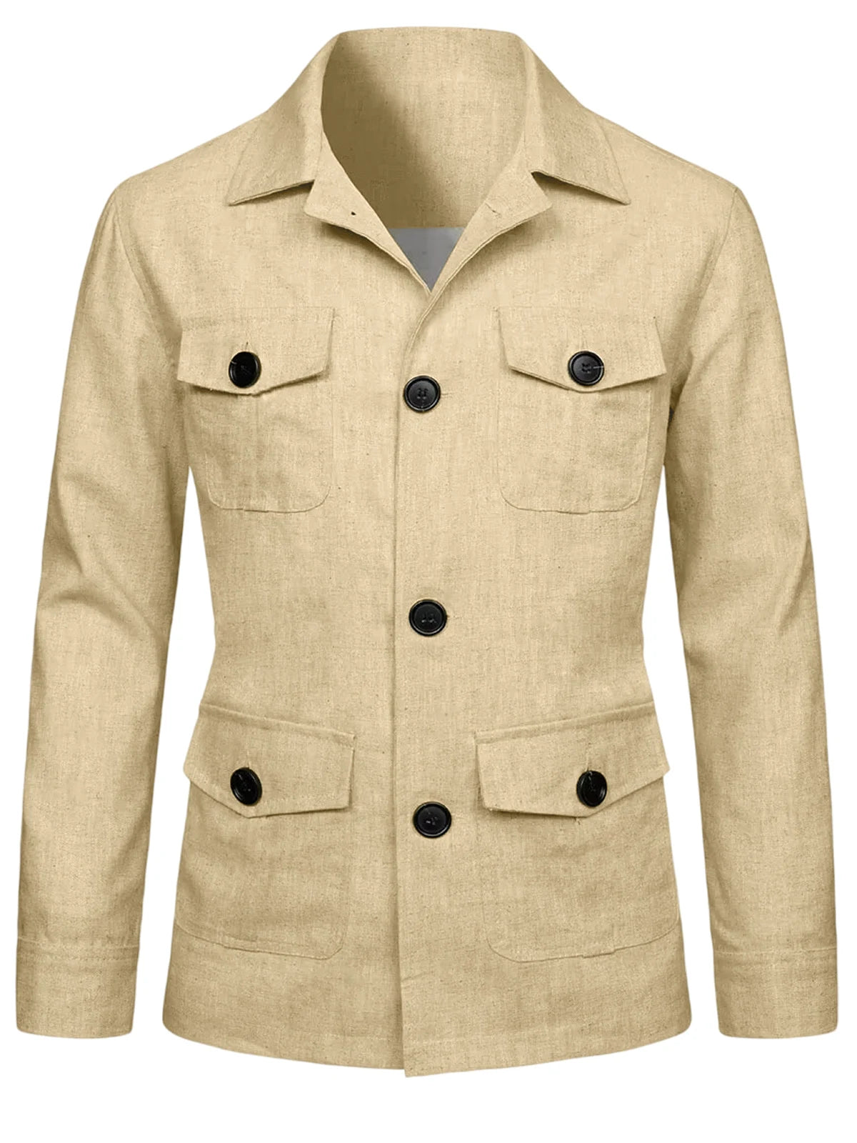 Men's Linen Blend Safari Jacket Retro British Style Multi-Pocket Workwear Coat Business Casual Suit Blazer for Spring Summer