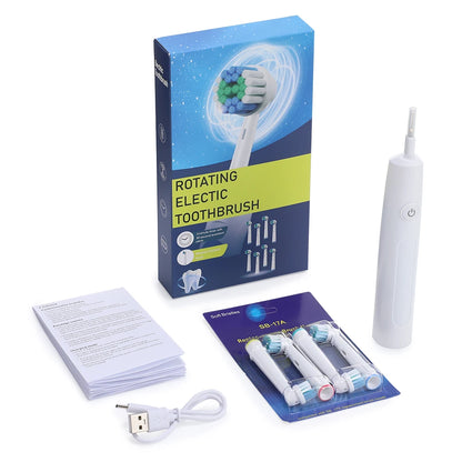 Rotating Electric Toothbrush, 5 Cleaning Modes Timer Clean Teeth Whitening, USB Rechargeable Toothbrush with Replaced Heads