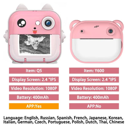 Children 1080P HD Digital Camera Toys Instant Print for Kids Thermal Print Camera Instant Print Photo Video With TF Memory Card