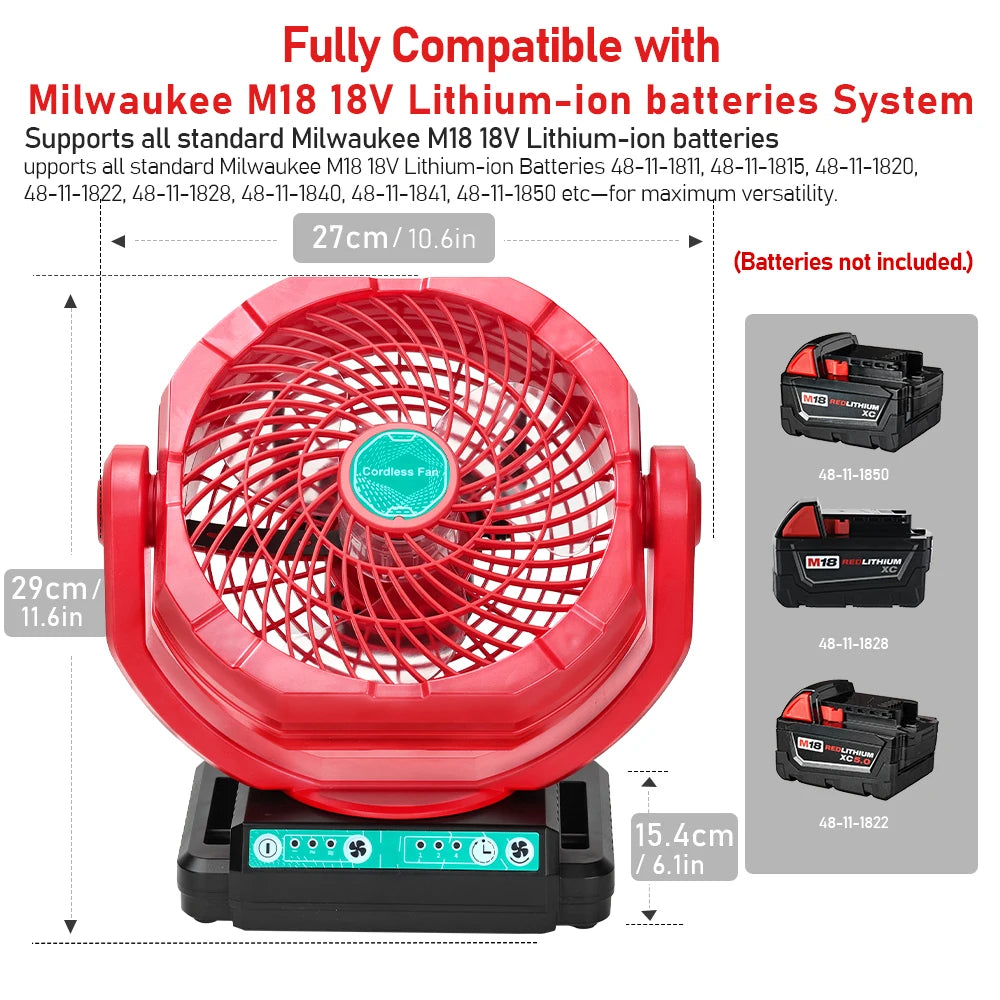 Cordless Floor Fan for Milwaukee 18V Battery, 3500CFM 3-Speed Jobsite Industrial Camping Fan(Battery not Included)
