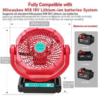 Cordless Floor Fan for Milwaukee 18V Battery, 3500CFM 3-Speed Jobsite Industrial Camping Fan(Battery not Included)