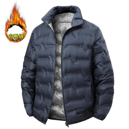 Solid-color middle-aged down jacket for winter warmth, padded lapel cardigan, thick and versatile down jacket