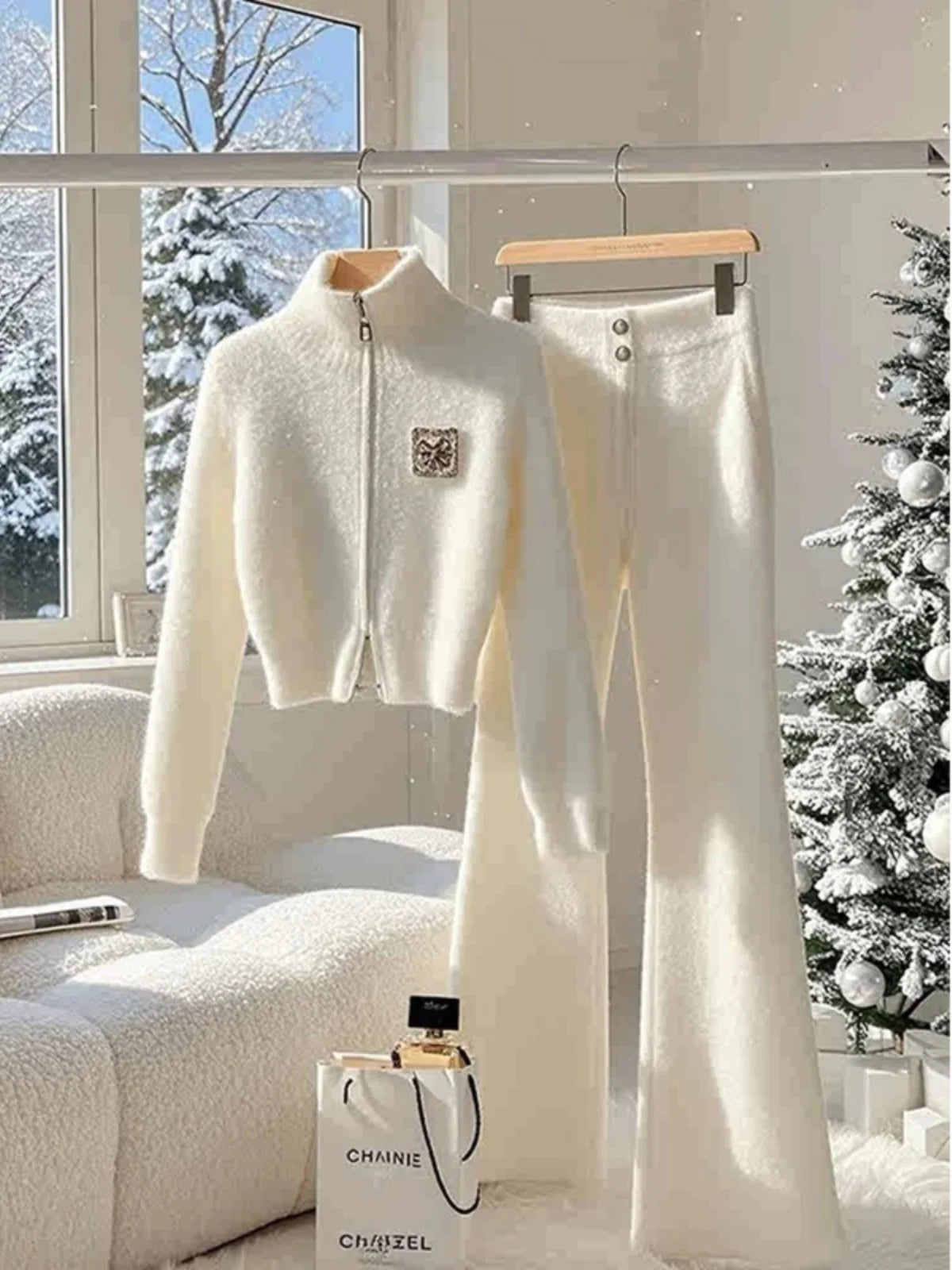 White ort Sweater Jaet And Pants Two-Piece Set for Autumn Winter Faion plus Size Women's Clothing DK Mesa Brand