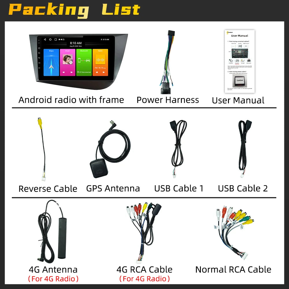 Carplay For Seat Leon 2 MK 2 2005 - 2012 Car Radio Car Multimedia Player Android Auto GPS Navigation Head Unit Stereo 2 Din 4G