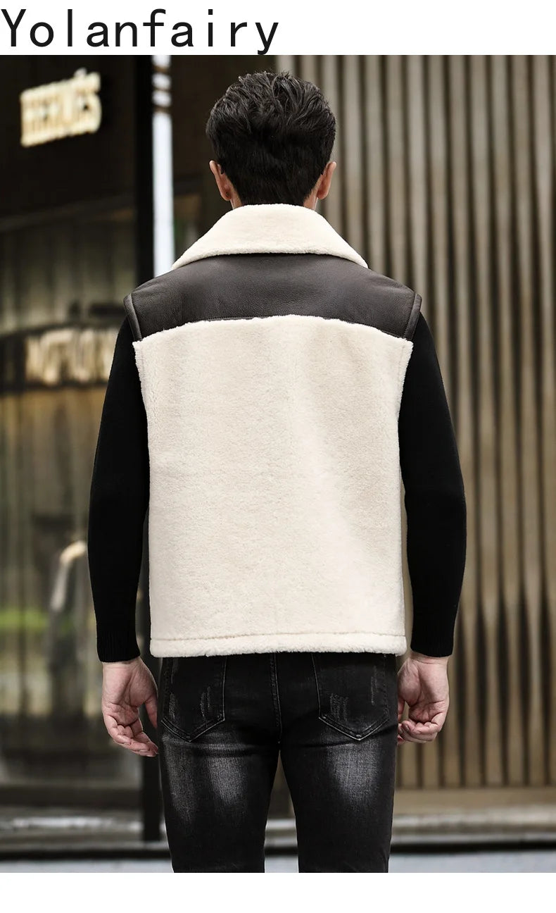 YOLANFAIRY Wool Real Leather Jacket Men Sheepskin Natural Fur Coats Winter Vest Short Thickened Warm Mens Clothes Куртка Мужская
