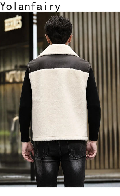 YOLANFAIRY Wool Real Leather Jacket Men Sheepskin Natural Fur Coats Winter Vest Short Thickened Warm Mens Clothes Куртка Мужская