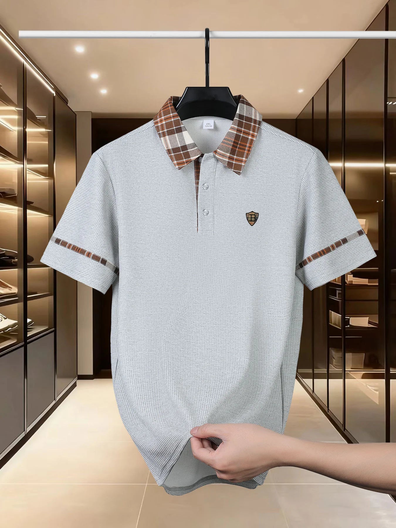 Luxury brand polo shirt summer short sleeved shield printed men's new striped lapel casual comfortable breathable T-shirt top