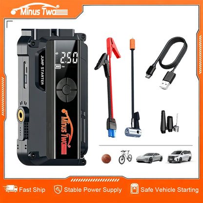 Car Jump Starter with Air Compressor Peak 2000A Auto Battery Booster 150PSI Air Pump Portable Power Bank Tire Inflator Lighting