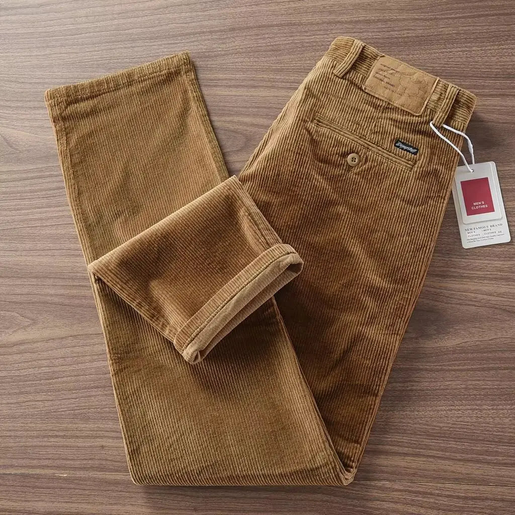 Men's Corduroy Straight Leg Pants Autumn Winter Wear Resistant Dirtproof Outdoor Work Casual Sports Warm Trousers