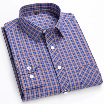 The New Men's Long-Sleeved Shirt Is Cool and Casual. It's a Thin, All-Cotton, Streetwear Checkered Style for Spring and Summer