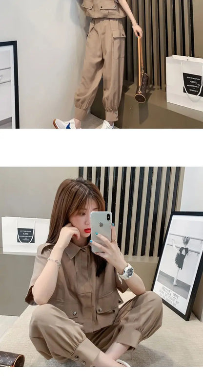 Fashionable Youthful Workwear Career Two-Piece Set Summer New Light Maturity Hepburn Style Quality Polyester Fiber Long Pants