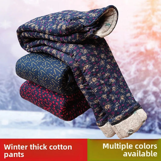 Thick Cotton Pants for Women Winter Warm Loose Fit Camel down Filled Trousers plus Size Mommy Grandmother Pants High Waist Lo...