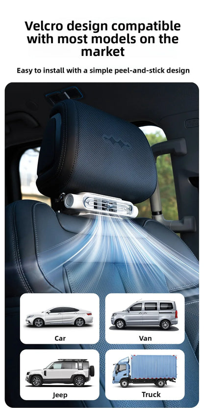 2026New Car Seat Fan 3000mAh Built-in Battery Long Lasting USB Portable No Blade Backrest Fan Car fan cooler Car Air Conditioner