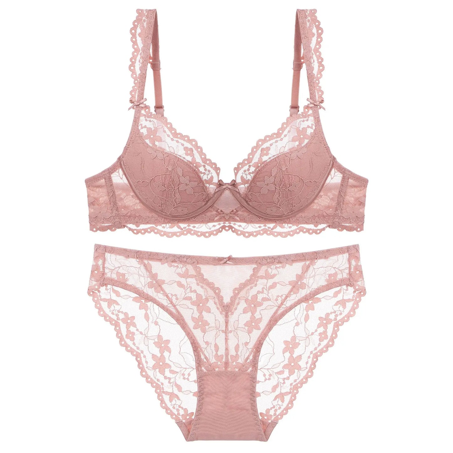 New Women Lace Flowers Embroidery Lingerie Set Sexy Hollow Thin Cup Push Up Bra Summer Comfort Underwear Adjustable Strap Bras