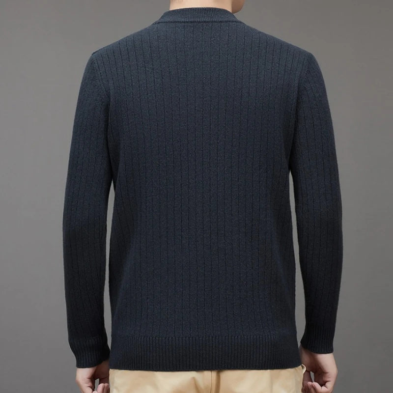 420g 100% Wool Men's High-quality Sweater, Business Casual Round-neck Pullover, Warm & Soft