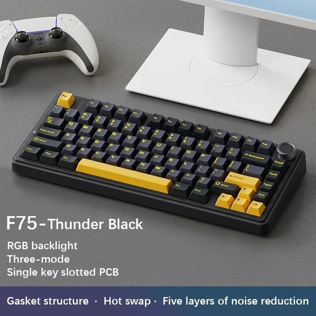 AULA Mechanical Keyboard F75 Three Modes Gaming Mechanical Keyboard Multi-function Knob Can Switch Between Game/Office Modes