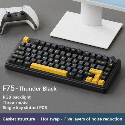 AULA Mechanical Keyboard F75 Three Modes Gaming Mechanical Keyboard Multi-function Knob Can Switch Between Game/Office Modes