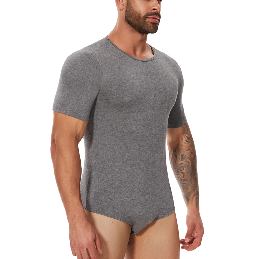 Men's Full Body Shaper Short Sleeve Top Tummy Control Briefs Bodysuit Butt Lifter Male Base Layer Pajamas Shaping Underwear New
