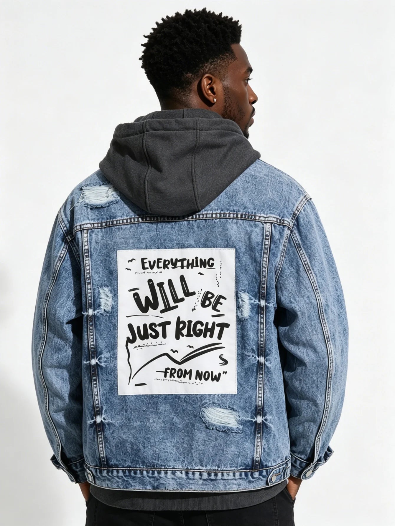 Modern Street‑Style Denim Jacket For Men Breathable Daily Outerwear No Added Decor Not Hooded Sweatshirt