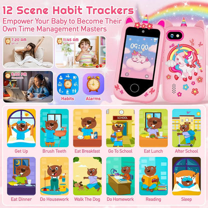 Children Smart Phone Toy 2.8 Inch With Camera 40+ Puzzle & ABC Learning Games Kids Habit Tracker Birthday Xmas Gift Boys Girls