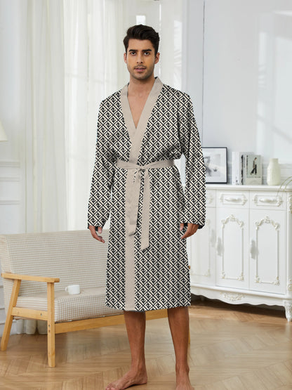 Spring Autumn Men's Digital Printed Fun Sleeping Robe,Trendy Home Quick Drying Leisure and Entertainment Shower Men's Bathrobe.