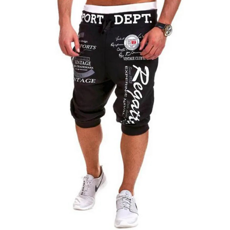 Summer 2022 Men's Sport Sweatpants Harem Hip Hop Jogging Letter Printed Rope Drawstring Leg Casual Leg Capri Pants 4 Color M-XXL