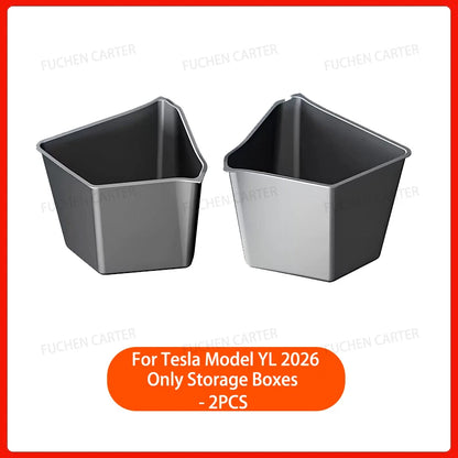 For Tesla NEW Model YL 2026 Rear Trunk Side Storage Box Cargo Organizer TPE Bin Box Flocking Mat Partition Board Accessories