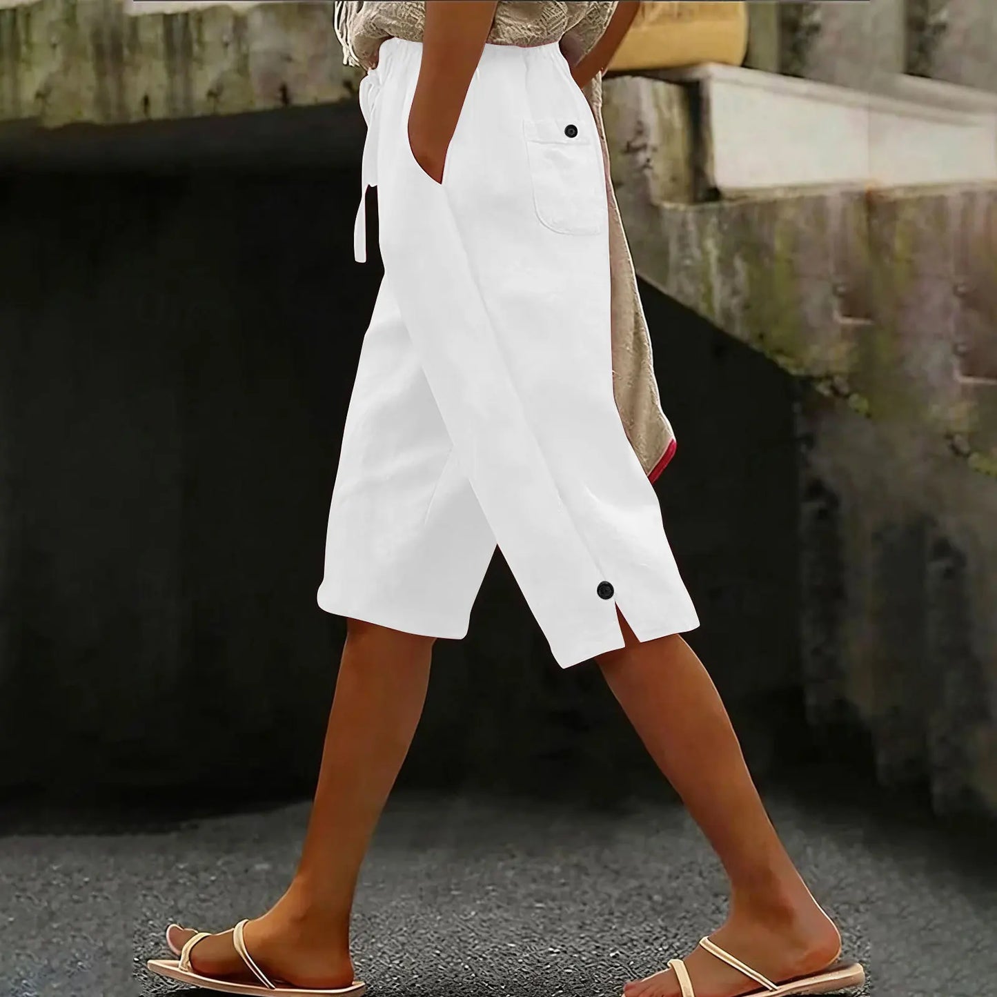 2026 summer new European and American solid color fashionable casual cotton and linen loose women's cropped pants summer Pants