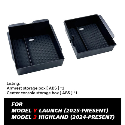 For Tesla New Model Y 2025 Launch Juniper Teslajuniper ABS with Silicone Non-slip Mat Console & Armrest Storage Box Upper