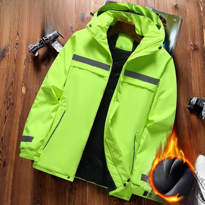 Thickened Fleece Lined Cotton Jacket for Men Work Site Reflective Winter Labor Protection Outerwear Cold Resistant Coat Print...
