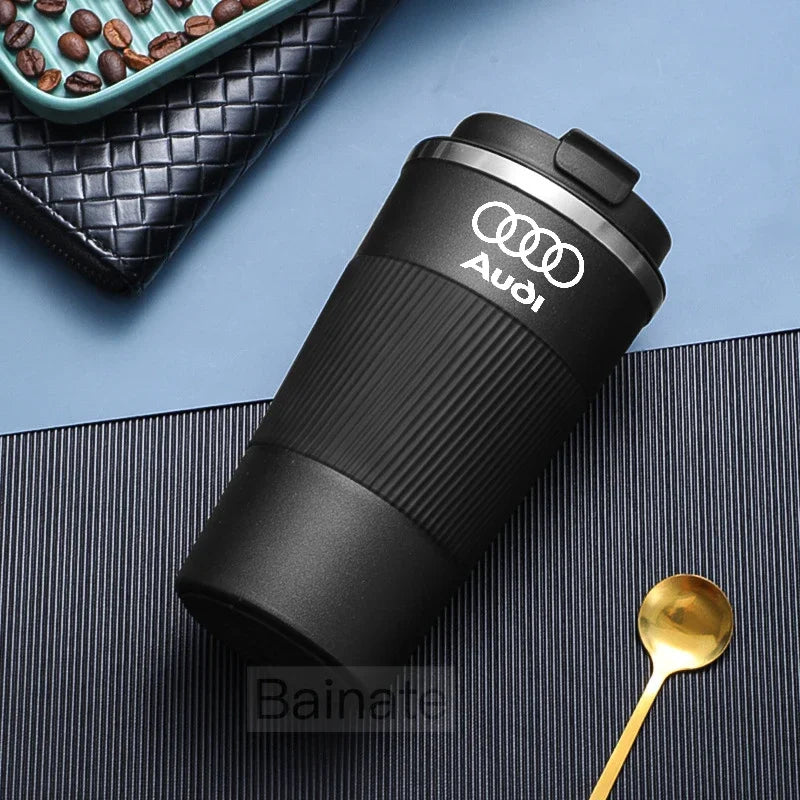510ML Car Stainless Steel Coffee Mug with Lid Anti-Scald Drinks Cup For Audi A3 A4 B8 8P 8V B6 A5 A6 C7 Q5 B9 B7 C6 Q2 Q7 Q3 A7