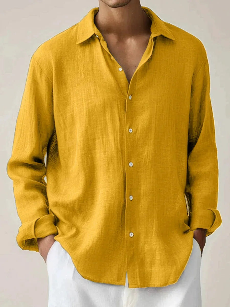 Men's Solid Color Long Sleeve Shirt Autumn Button Loose Fit Casual Breathable Top Men Fashion Basic Shirts