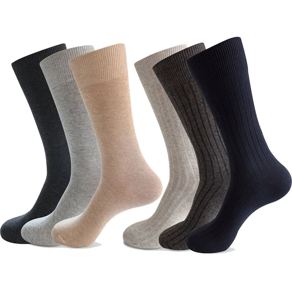 6 Pairs Large Men's Cotton Office Socks Long Solid White Black Mid-Calf Business Formal Sock Casual Plus Size 45 46 47 48 49 50