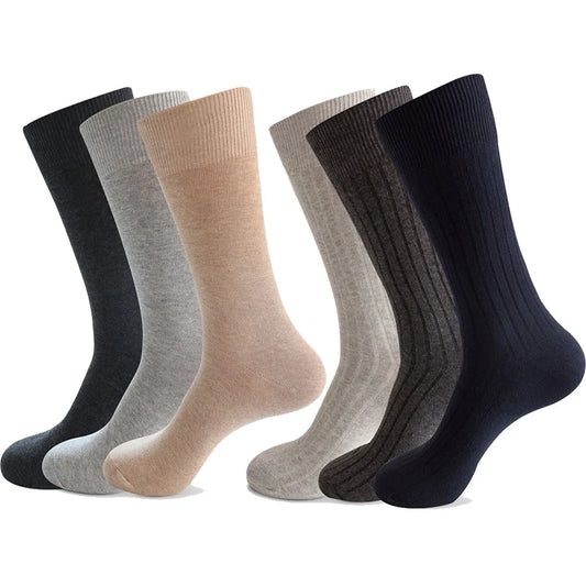 6 Pairs Large Men's Cotton Office Socks Long Solid White Black Mid-Calf Business Formal Sock Casual Plus Size 45 46 47 48 49 50