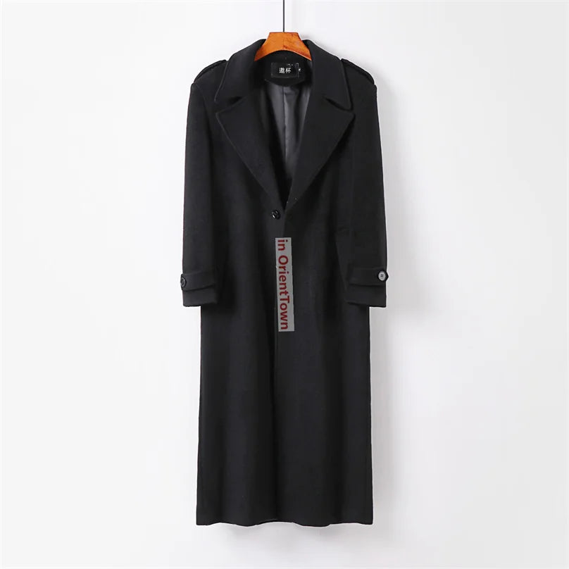 Wool Overcoat Men's Knee Length Windbreaker Autumn Winter Style Handsome British Trend Long Sleeve Woollen Coat Trench Jacket