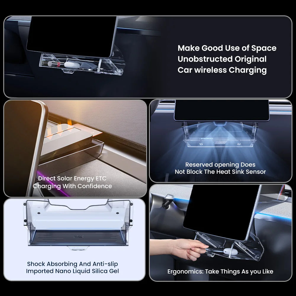 YZ For 2021-2026 Tesla Highland Model 3/Y/YL Juniper Tray Magnetic Under Screen Hidden Storage Box Magnetic Hidden Screen Box
