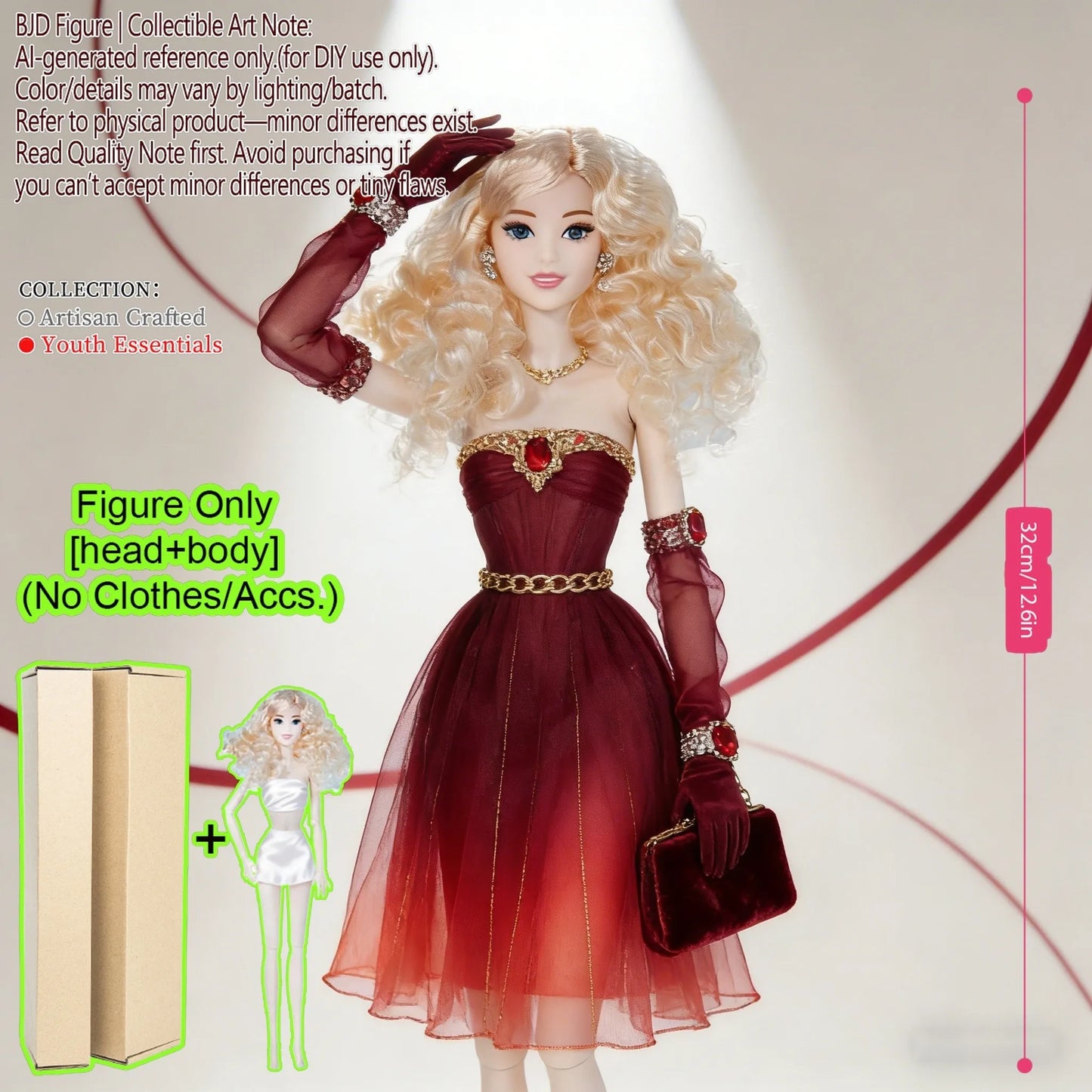 12.6 Inch 1/6 Fashion BJD MJD Supermodel Doll Ball Jointed Posable Collectible Realistic Hair NoClothes