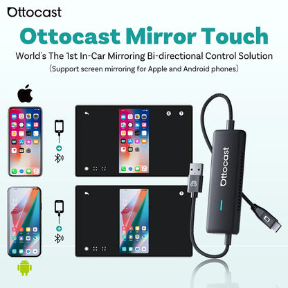 Ottocast Mirror Touch Wireless CarPlay Adapter Bi-Directional Control Dongle for iOS & Android Video Box For Benz Audi Toyota VW