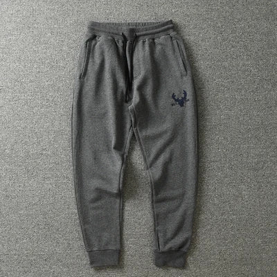 Autumn American Retro Terry Knitted Embroidery Sweatpants Men's Simple Elastic Waist Drawstring Sport Casual Youth Slim Pants