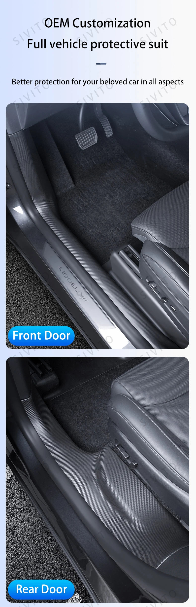 For Tesla Model YL Launch 2026 TPE Front Rear Door Sill Protector Threshold Strip Anti-kick Guard Panel Interior Decoration Set