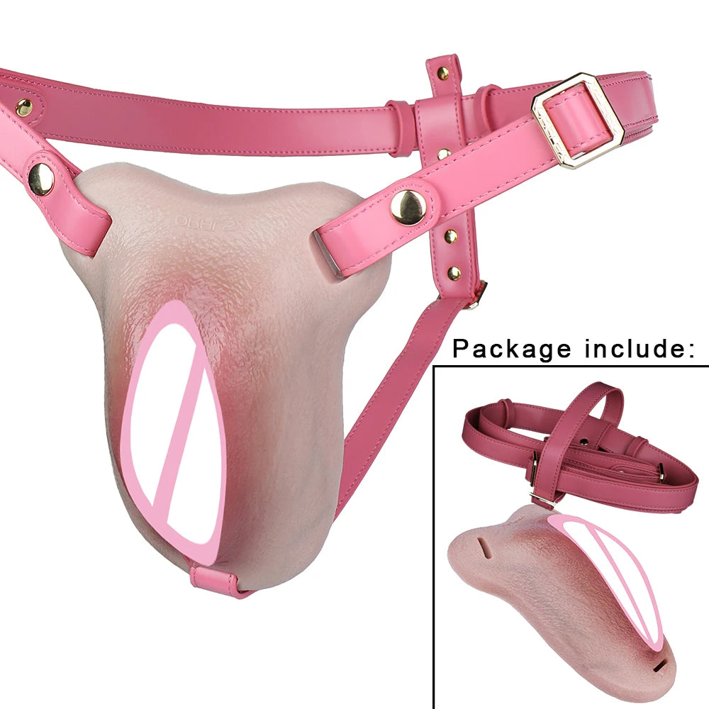 ANOSX Multi-functional Vagina Pad Silicone Chastity Cage Imitation Clitoral Pants Penis Sleeve With Urethra Hole Sex Toy For Men