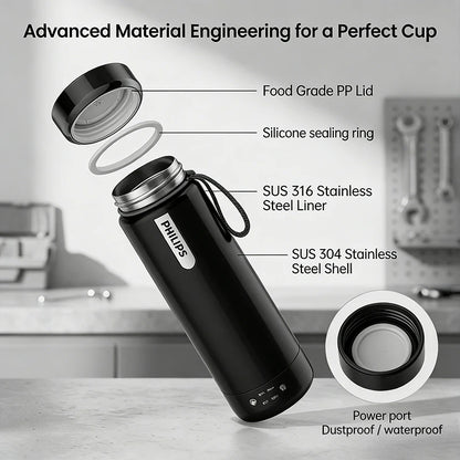 Philips 2-in-1 Electric Kettle & Vacuum Insulated Cup 350mL 4 Temp Settings SUS316 Stainless Steel Portable Travel Water Boiler