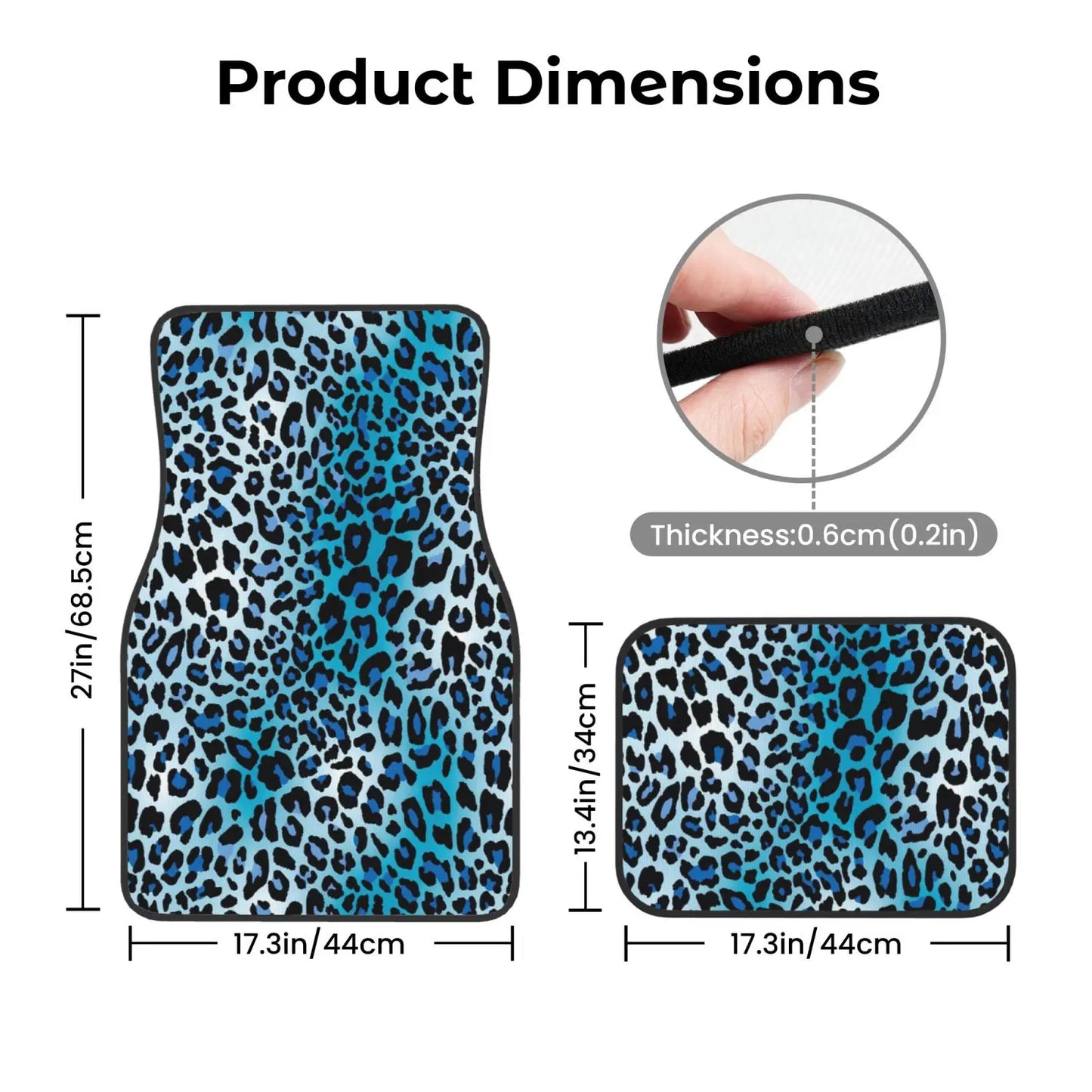 Blue Leopard Animal Print Car Floor Mats Set 4 Pcs Front and Rear Foot Mats Carpet Universal Car Accessories for SUV Van Sedan