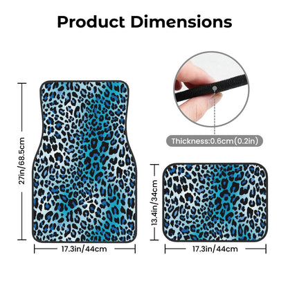 Blue Leopard Animal Print Car Floor Mats Set 4 Pcs Front and Rear Foot Mats Carpet Universal Car Accessories for SUV Van Sedan