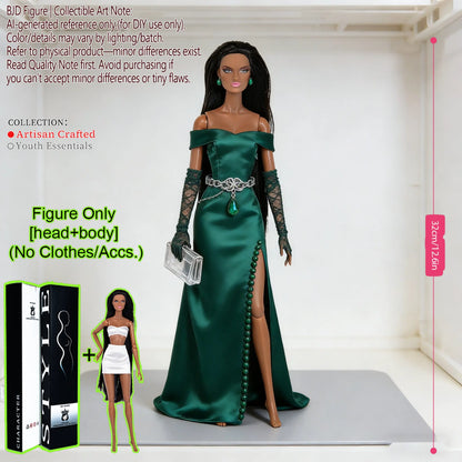 Pro-Grade 12.6in 1/6 BJD Doll - 12-Articulated Statue, Exquisite Makeup, Fluffy Hair, Desktop Ornament (No Clothing)