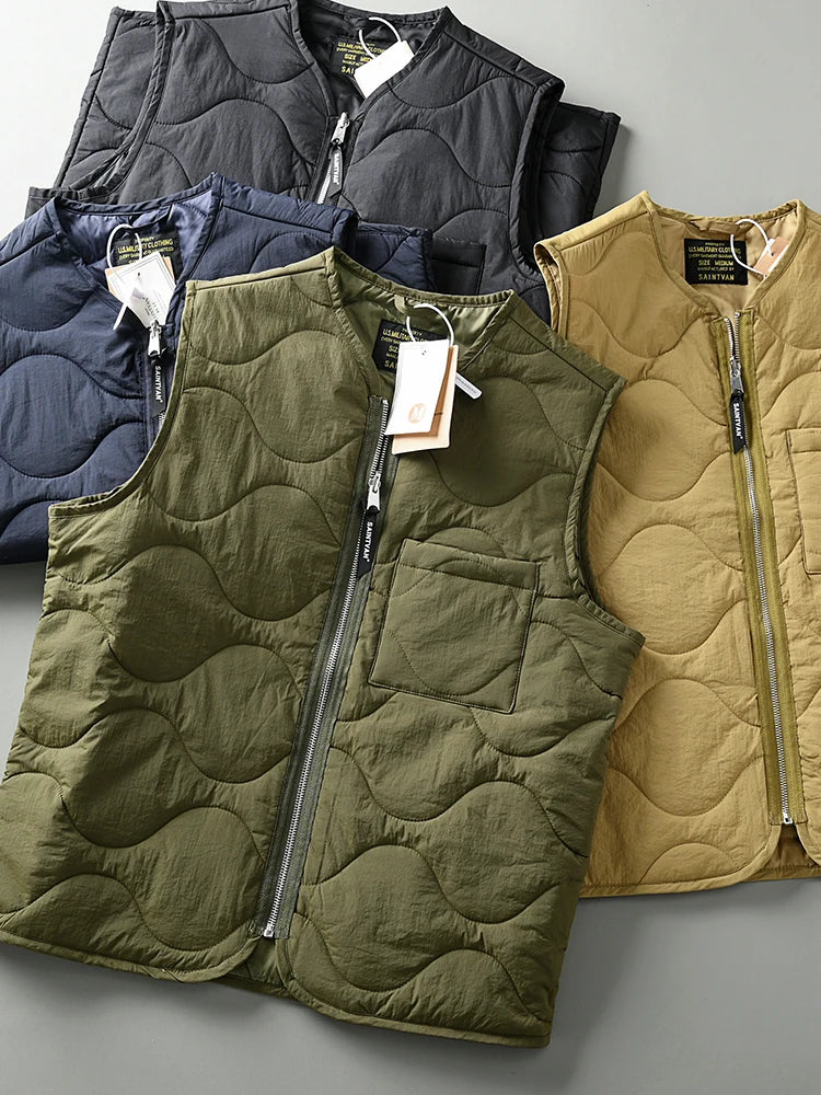 Lightweight Windproof Wearable Autumn Winter Men's Retro Casual Gourd Shaped Basted Cotton Vest Versatile All-Match Jacket