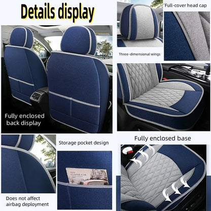 Breathable Linen Front Single Car Seat Cover Universal Fit Car Seat Protector with Non-Slip Backing