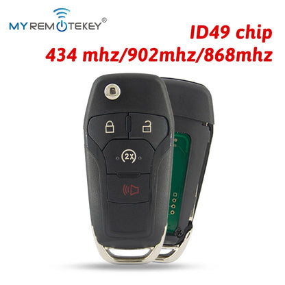 MYREMOTEKEY Flip Smart Key Fob Remote Control ID49 315/433/868/902MHz For Ford F150 Ranger 2015 - 2018 Escort Fusion 2013-2016