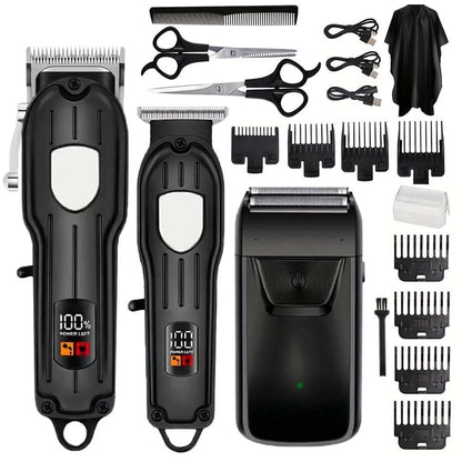 Professional Cordless Hair Clipper Set for Men Rechargeable Electric Hair Trimmer with LED Display Grooming Kit with Accessories